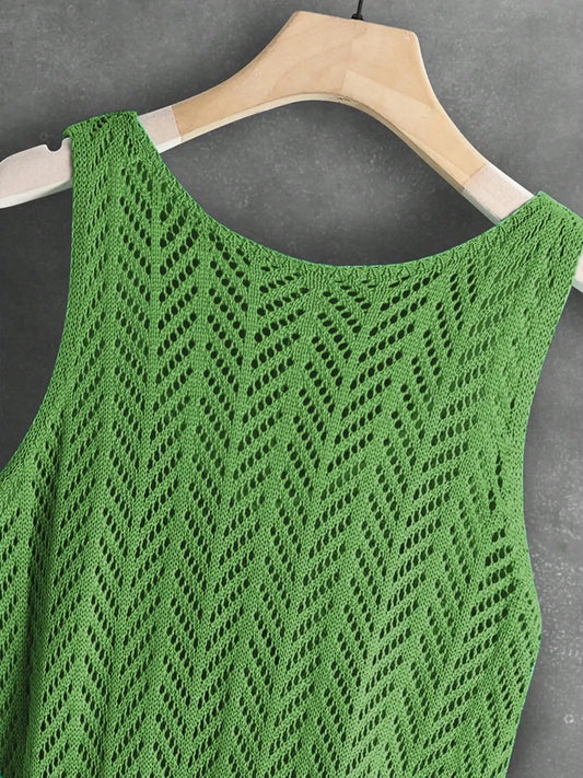 Women's Summer Hollow Knitted Sleeveless Vest Breathable Casual Tank Top