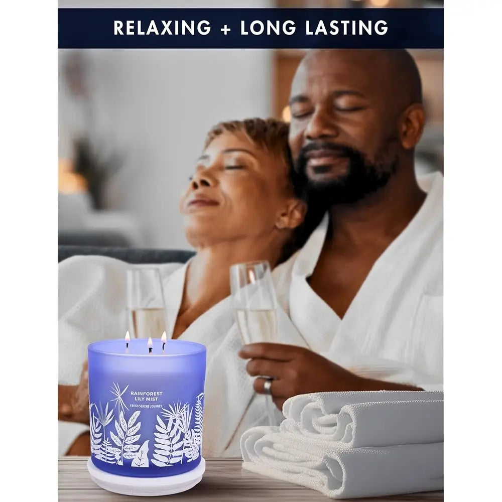 Large 3-Wick Soy Candle 14.5oz | Rainforest Lily Mist Scented Candle | Fresh Floral Aromatherapy Candle | Slow & Clean Burnin