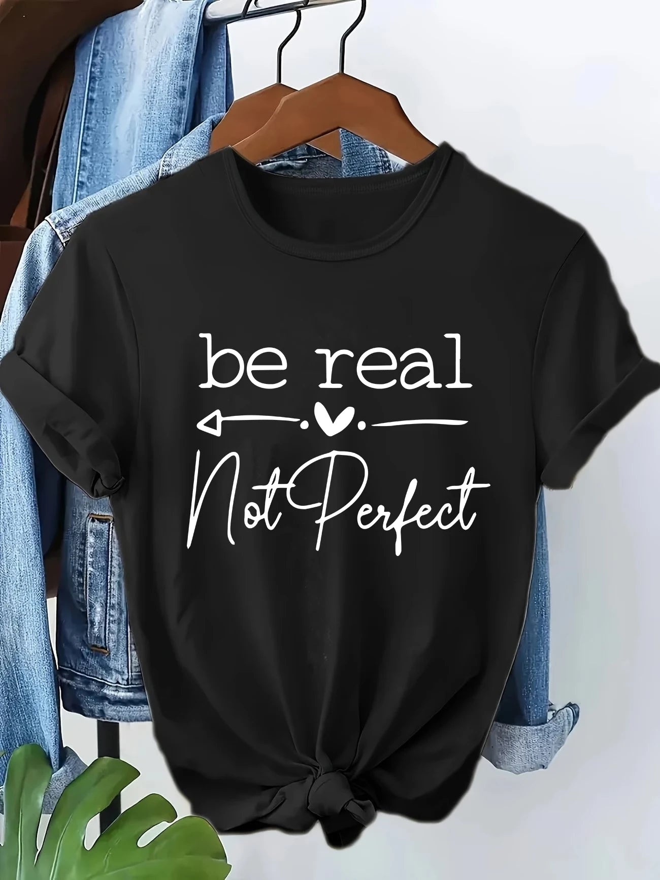 Be Real Not Perfect Love Heart Letter Printed 90s Casual T-shirt Print Short Sleeve T Shirt Top Tee Summer Ladies Girls Shirt