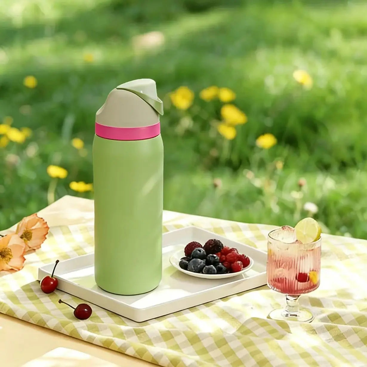 Owalaa avocado green 32oz/945ml stainless steel insulated water bottle with straw,for daily sports outdoor,perfect gift
