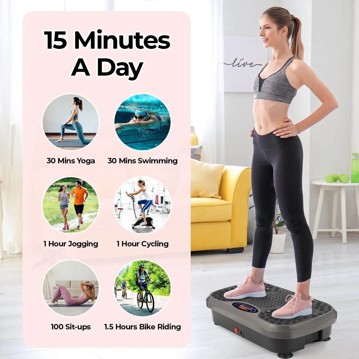 Vibration Plate Exercise Machine - Whole Body Workout Vibration Fitness Platform w/ Loop Bands - Home Training Equipment