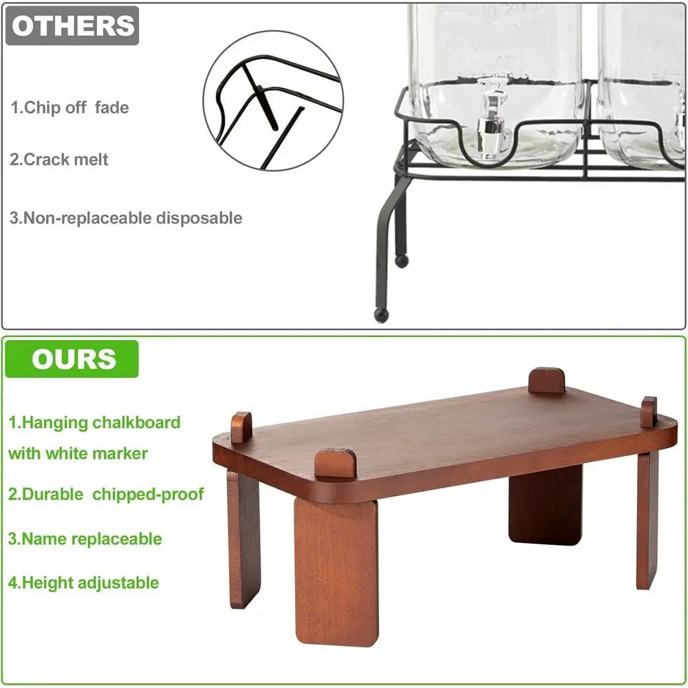 Double Glass Beverage Dispenser with Wooden Stand, Stainless Steel Spigot for Lemonade, Punch, Cocktails, and Iced Tea