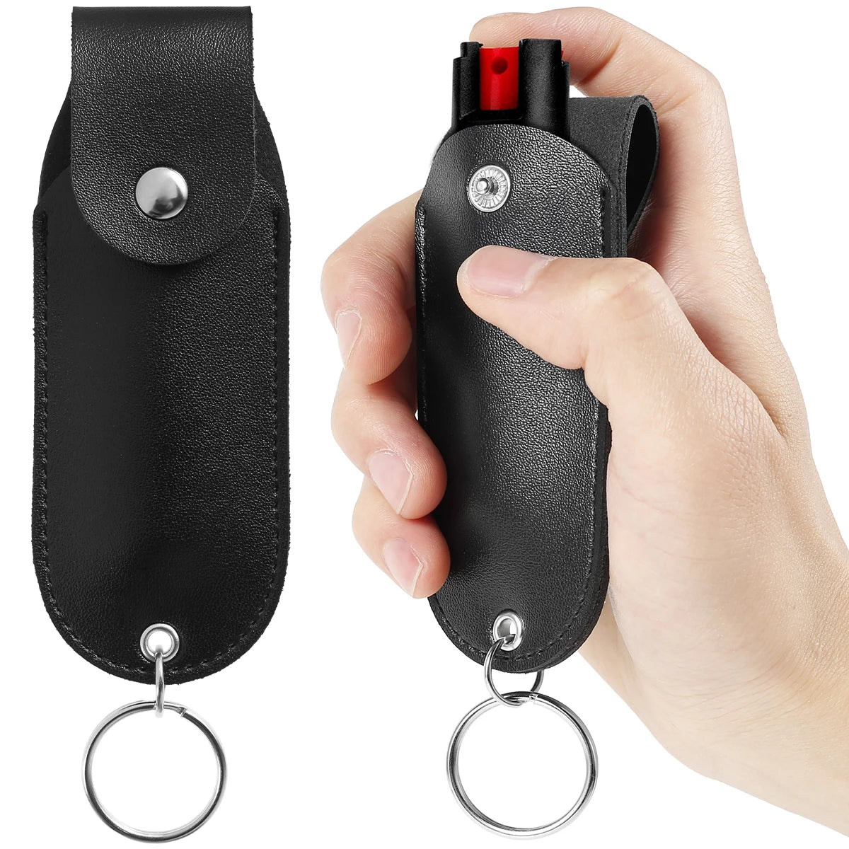 Pepper Spray Pouch PU Leather Mini Portable Pepper Spray Holder Self Defense Spray Holder Keychain Climbing Ladies Security