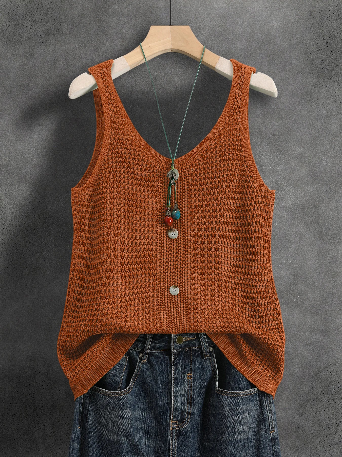 Reversible Faux Button 2026 New Summer V-Neck Sleeveless Knitted Vest, Elegant Commute Top for Women