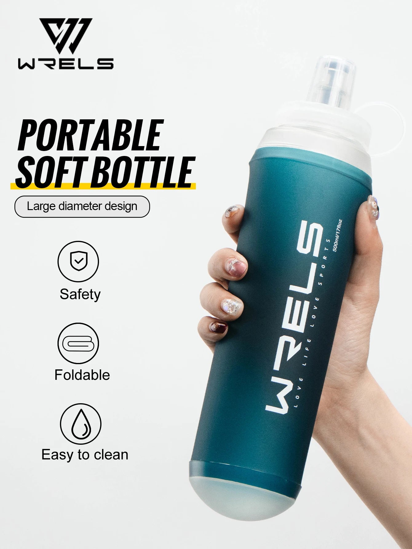 WRELS 500ML TPU Soft Folding Water Bottles BPA-Free Collapsible Sports Flasks for Hiking Climbing Camping Running Bottle