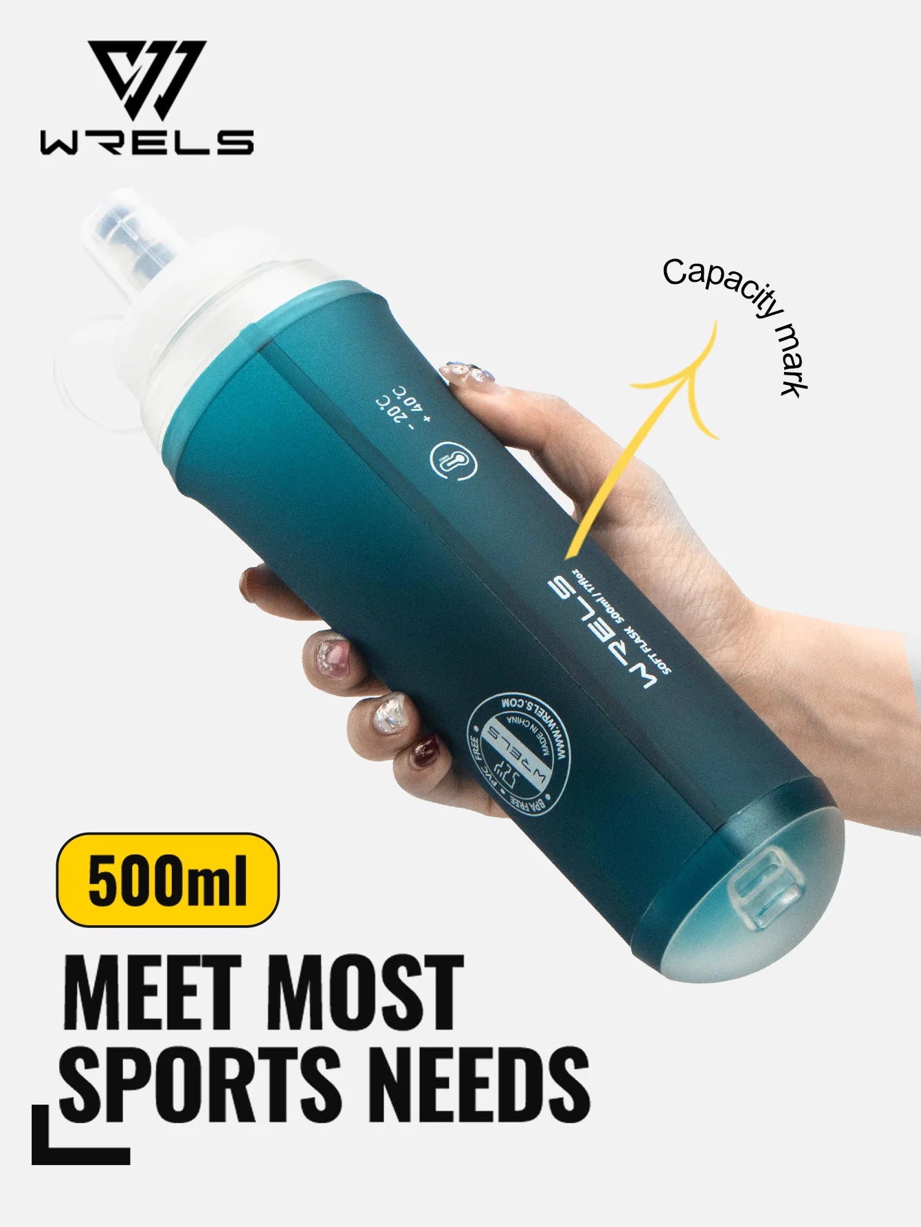 WRELS 500ML TPU Soft Folding Water Bottles BPA-Free Collapsible Sports Flasks for Hiking Climbing Camping Running Bottle