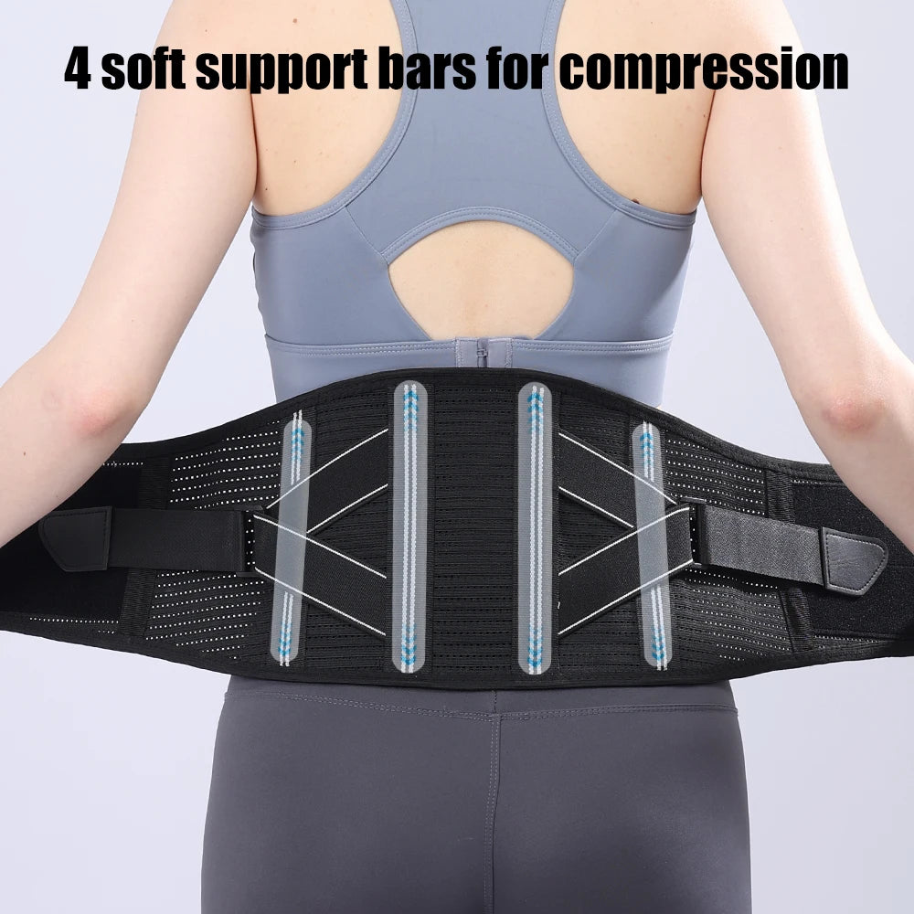 4-Stay Back Brace for Immediate Pain Relief - Adjustable Lumbar Support Belt for Herniated Disc -Breathable Design for Men Women