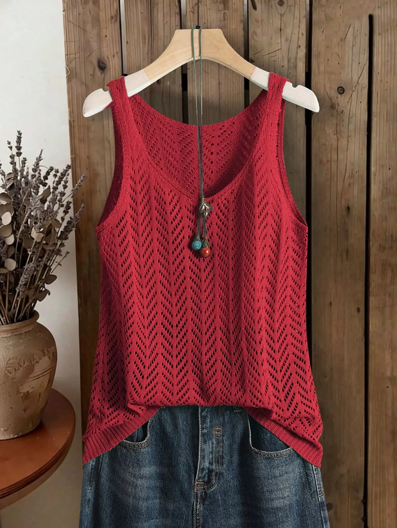 Women's Summer Hollow Knitted Sleeveless Vest Breathable Casual Tank Top