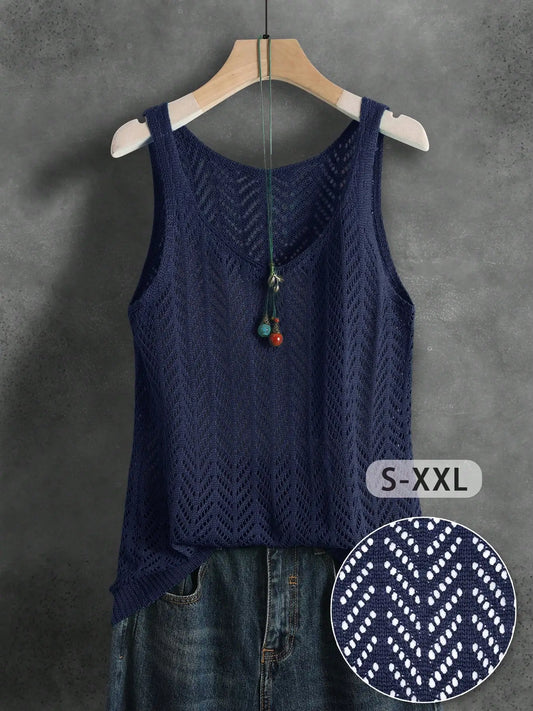 Women's Summer Hollow Knitted Sleeveless Vest Breathable Casual Tank Top