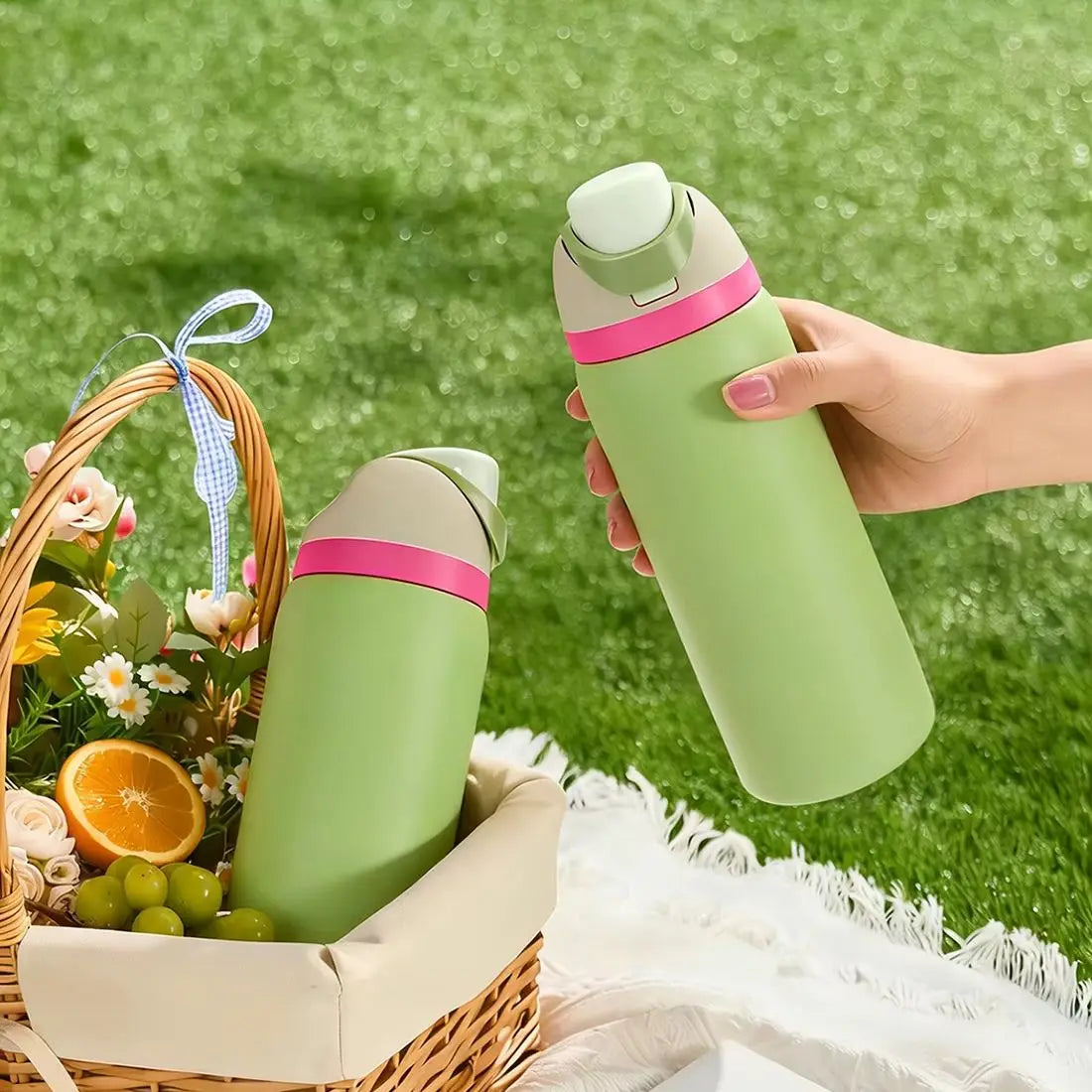 Owalaa avocado green 32oz/945ml stainless steel insulated water bottle with straw,for daily sports outdoor,perfect gift