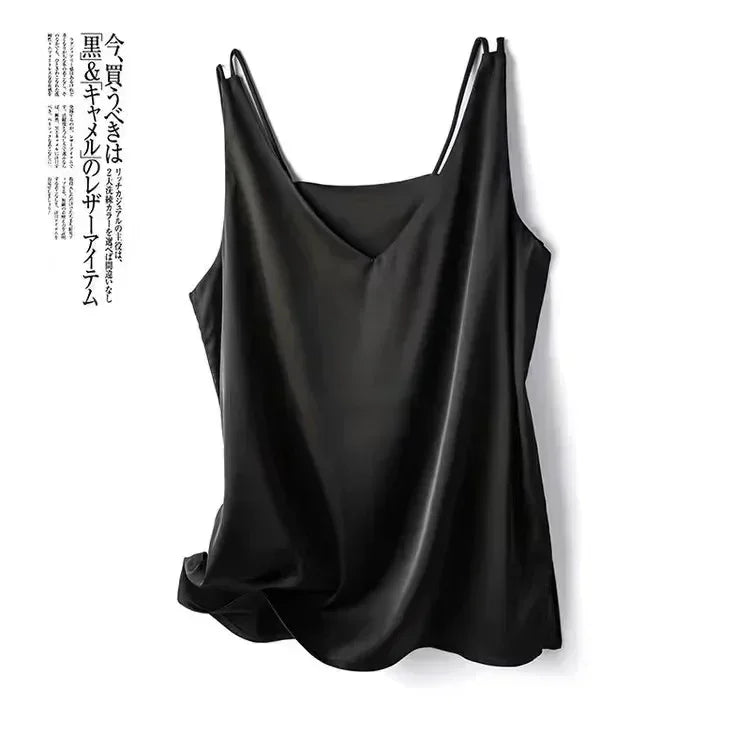 Sexy Strap Crop Top Women Halter V Neck Basic Cami Sleeveless Satin Silk Tube Tank Tops Women'S Summer Y2K Camisole White Black