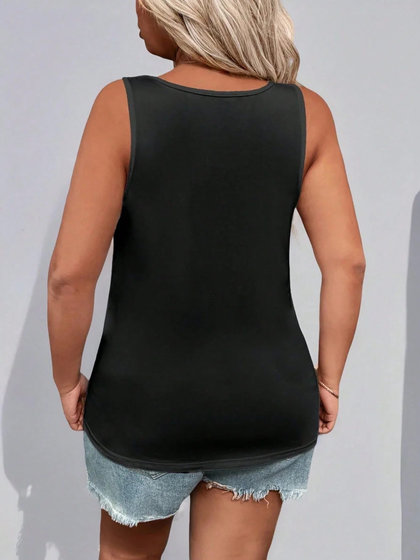 Plus Size Summer Casual Solid Black Tank Top