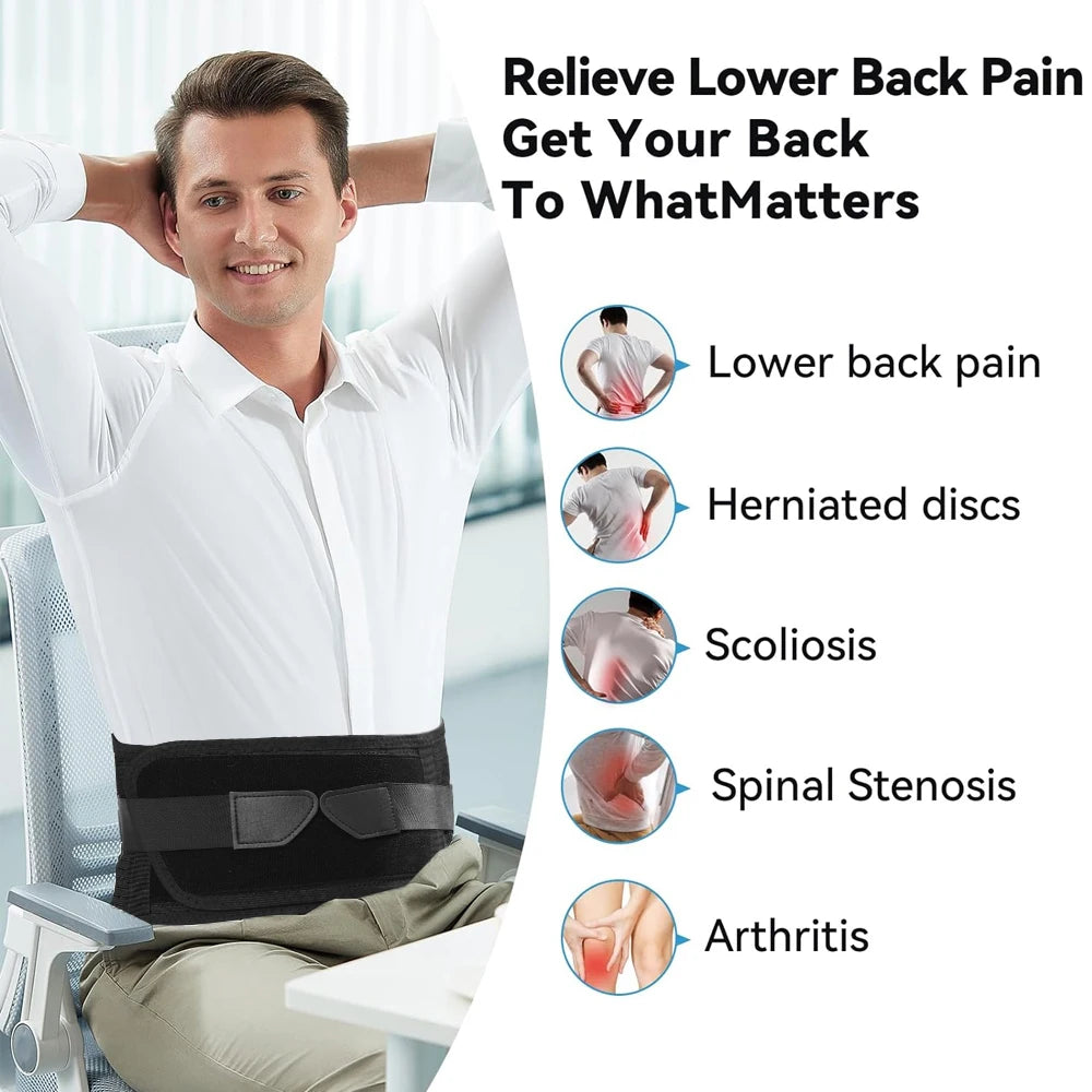 4-Stay Back Brace for Immediate Pain Relief - Adjustable Lumbar Support Belt for Herniated Disc -Breathable Design for Men Women