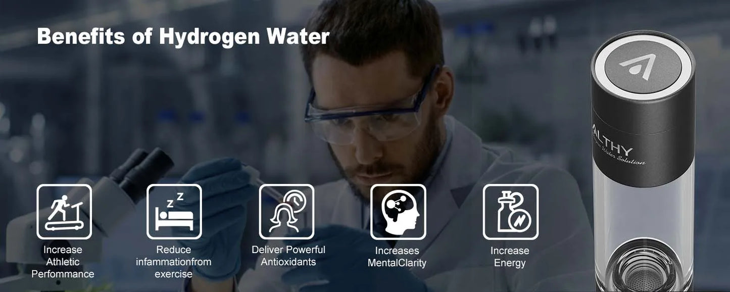 ALTHY Performance Molecular Hydrogen Water Generator Bottle DuPont SPE&PEM Dual Chamber lonizer + Charging&Time Display