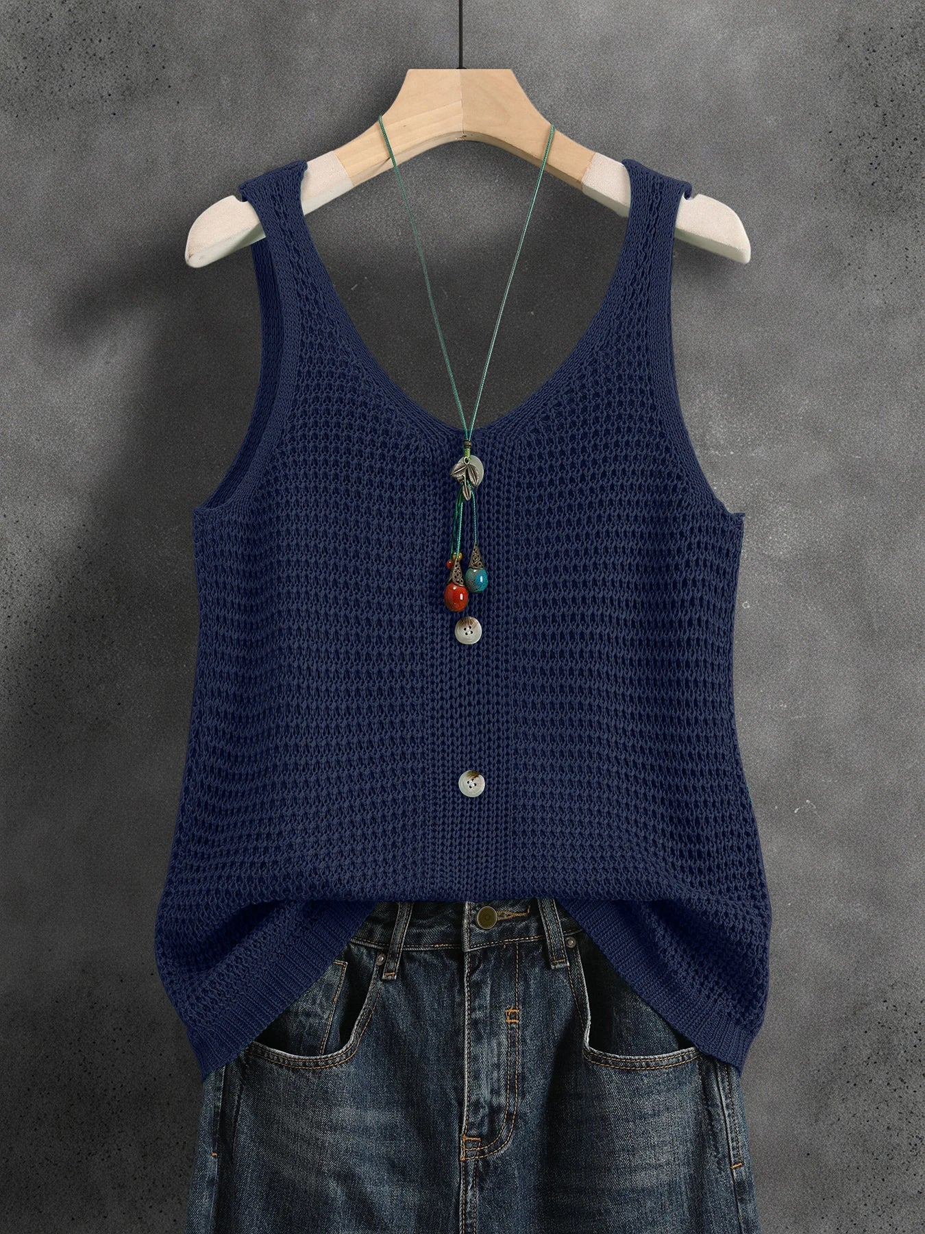 Reversible Faux Button 2026 New Summer V-Neck Sleeveless Knitted Vest, Elegant Commute Top for Women