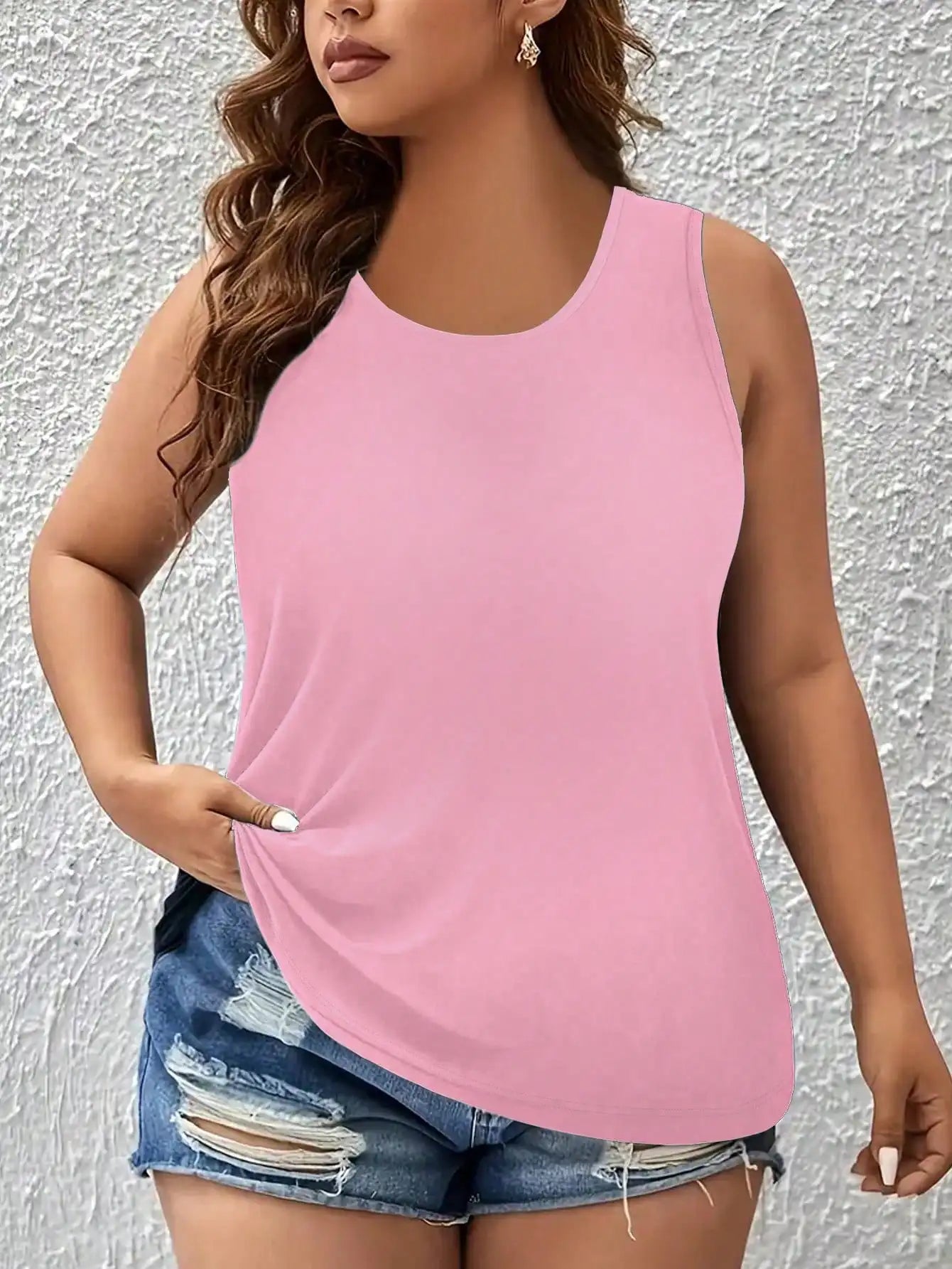 Plus Size Summer Casual Solid Black Tank Top