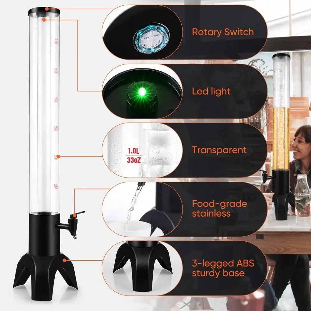 Bestseller3pcs drink tower, 3l mimosa tower dispenser with ice tube and led light, tabletop beer dispenser 3.17 qt./100oz, ideal